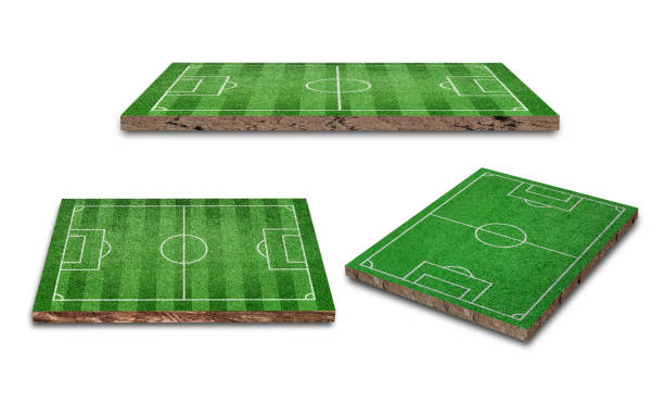 istock 3D Rendering. Green grass soccer field collection isolated on white background. 1318741168