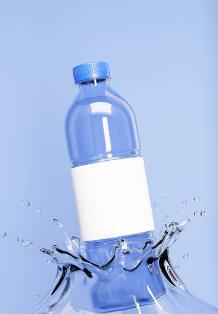istock 3d render of blue water bottle with splashing for product display 1318742617
