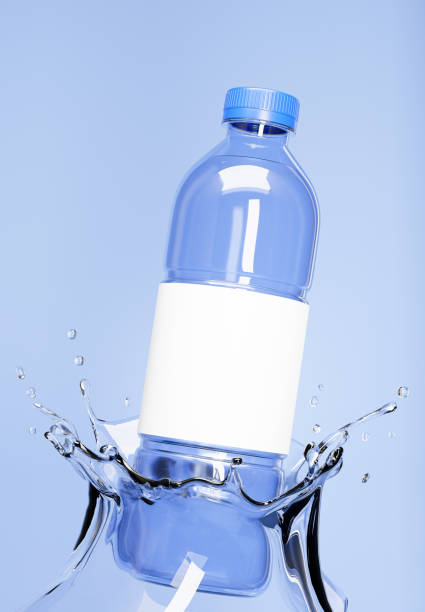 istock 3d render of blue water bottle with splashing for product display 1318742619
