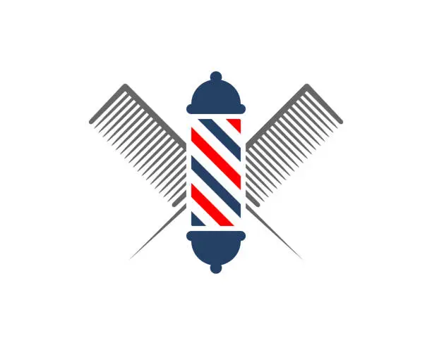 Vector illustration of Barbershop lamp with scissor crossed behind