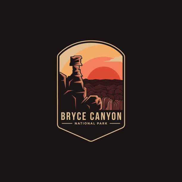 ilustrações de stock, clip art, desenhos animados e ícones de emblem patch vector illustration of bryce canyon national park on dark background - bryce canyon national park