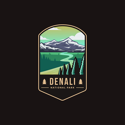 Emblem patch vector illustration of Denali National Park on dark background