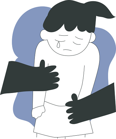 Illustration of an Asian girl crying after being sexually abused