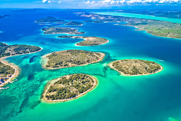 istock Murter island archipelago and Vransko Lake aerial view 1318761420