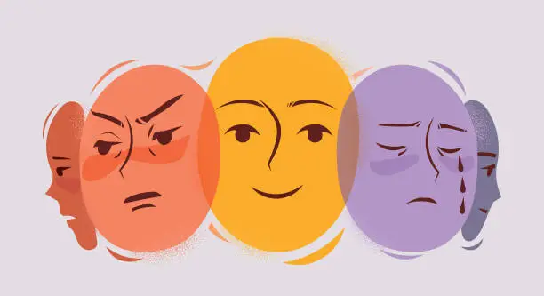 Vector illustration of Various emotions and facial expressions of one person.