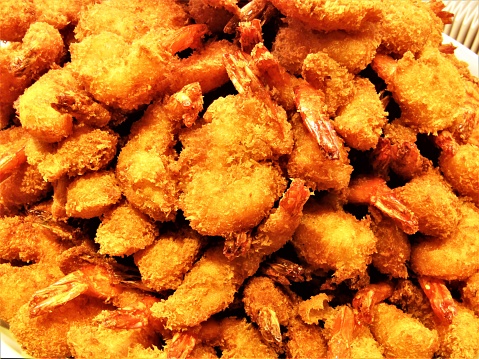 Battered deep fried shrimps.
