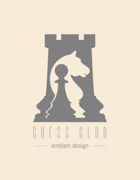 illustrazioni stock, clip art, cartoni animati e icone di tendenza di club degli scacchi. design dell'emblema del logo del concetto vettoriale - chess
