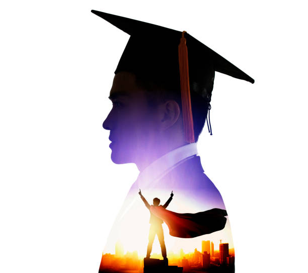 istock side view of  young  male graduation  with knowledge is power concepts. double exposure 1318769077