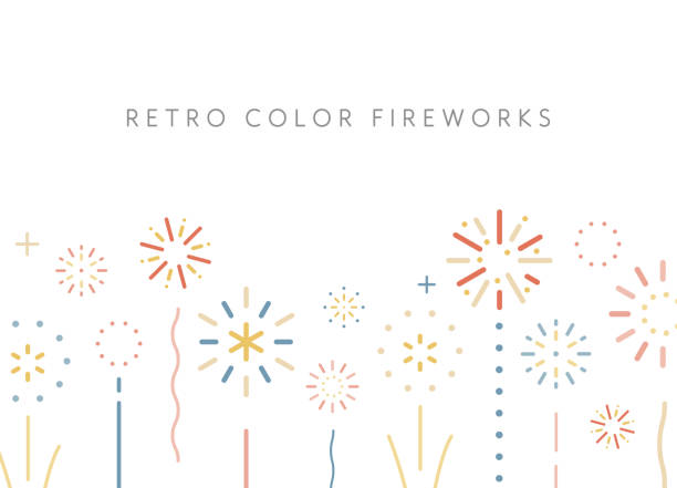 ilustrações de stock, clip art, desenhos animados e ícones de a set of simple line fireworks icons. - fireworks