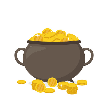 Pot of gold coins flat illustration