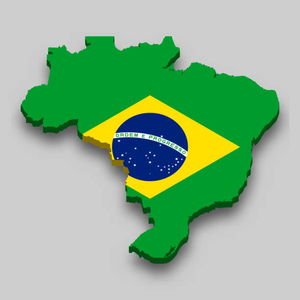 istock 3d isometric Map of Brazil with national flag. 1318780656