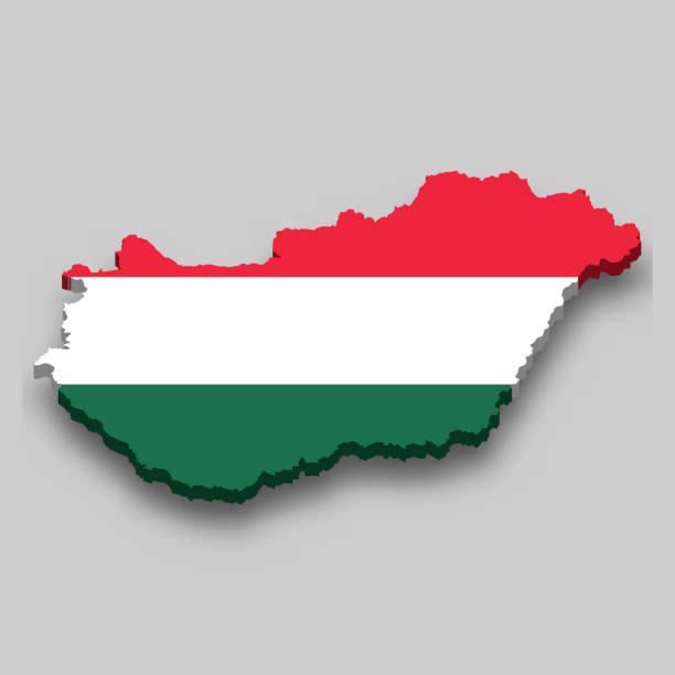 istock 3d isometric Map of Hungary with national flag. 1318781815