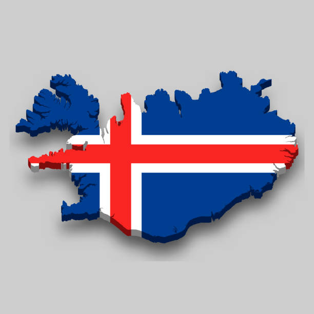 istock 3d isometric Map of Iceland with national flag. 1318781824