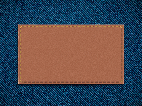 Leather label on denim. Blank template for copy space. Vector background