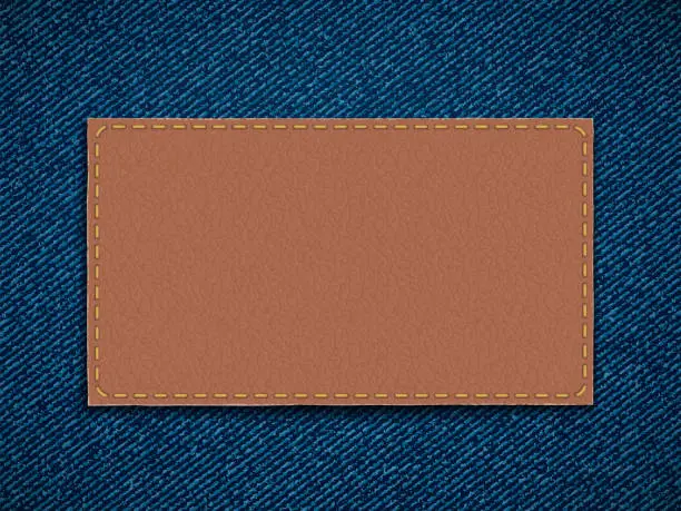 Vector illustration of Leather label on denim. Blank template for copy space.