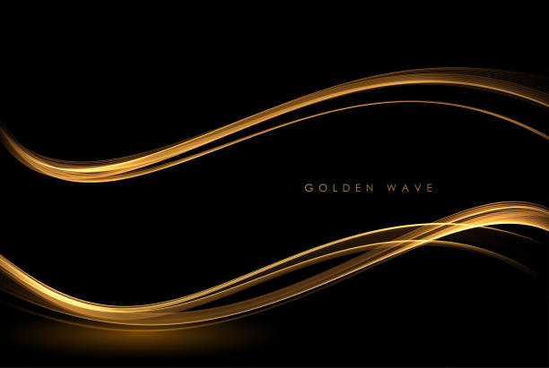 istock Abstract Gold Waves. Shiny golden moving lines design element with glitter effect on dark background for greeting card and disqount voucher. 1318783616