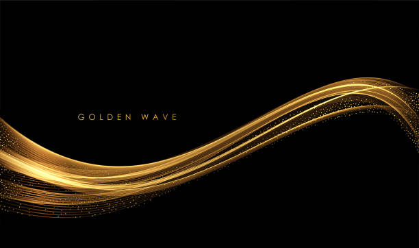 istock Abstract Gold Waves. Shiny golden moving lines design element with glitter effect on dark background for greeting card and disqount voucher. 1318783624