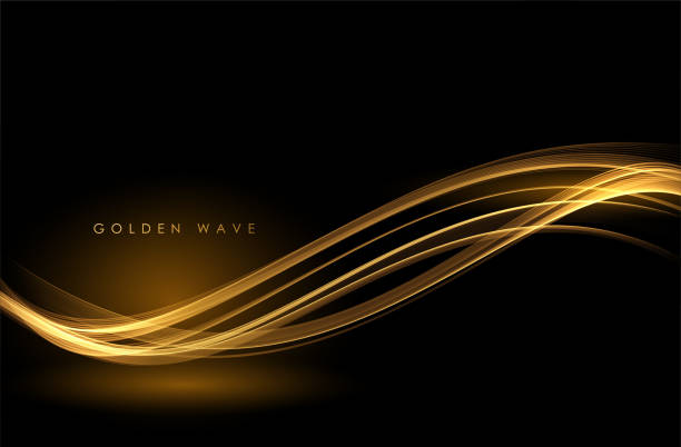istock Abstract Gold Waves. Shiny golden moving lines design element with glitter effect on dark background for greeting card and disqount voucher. 1318783629
