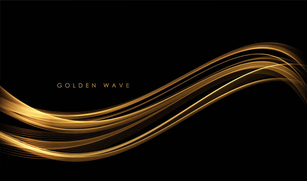 istock Abstract Gold Waves. Shiny golden moving lines design element with glitter effect on dark background for greeting card and disqount voucher. 1318783635