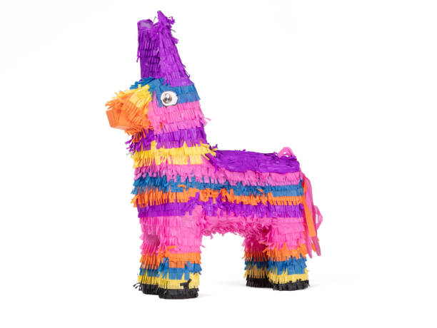 istock Bright colorful donkey pinata isolated on white background 1318788200