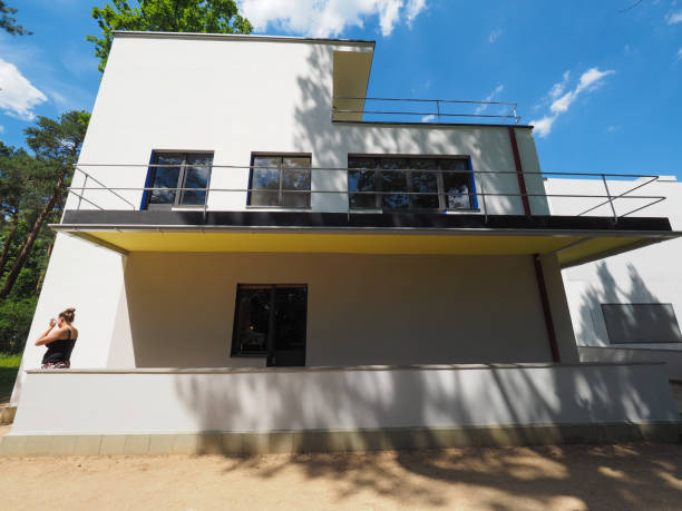 Dessau, Germany - Circa June 2019: Bauhaus masters houses designed in 1925 for Walter Gropius, Laszlo Moholy Nagy, Lyonel Feininger, Georg Muche, Oskar Schlemmer, Wassily Kandinsky and Paul Klee