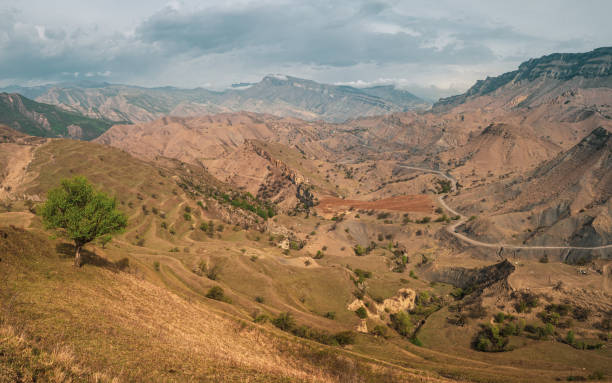istock Panorama of a mountain valley with a serpentine road. 1318791097