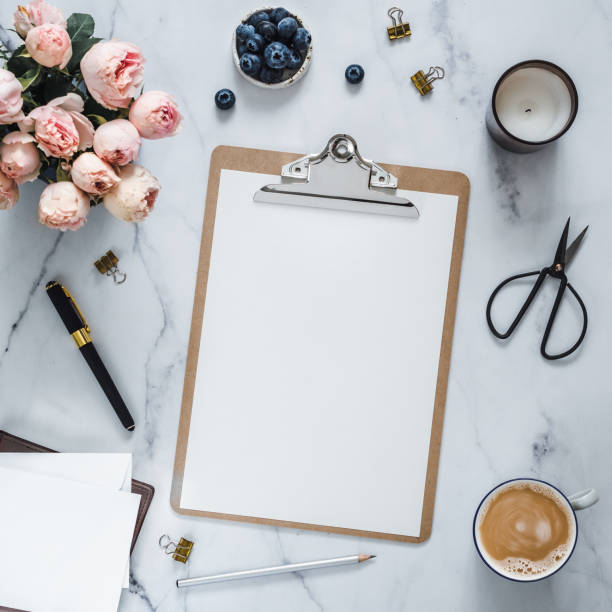 istock Clipboard mock up, feminine home office concept 1318793668