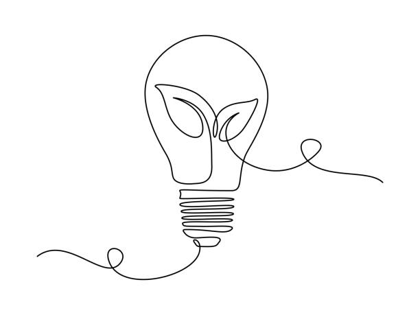 ilustrações, clipart, desenhos animados e ícones de plante dentro da lâmpada em um desenho de linha. conceito criativo de energia verde e fontes ecológicas. golpe editável. ilustração vetorial - sustainable resources illustrations