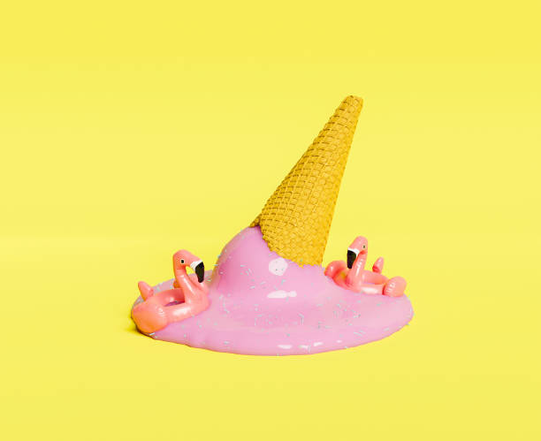istock melted ice cream cone with flamingo floats 1318794220