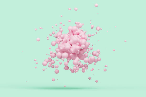 istock 3D background of abstract pink spheres on light green background. 1318797424