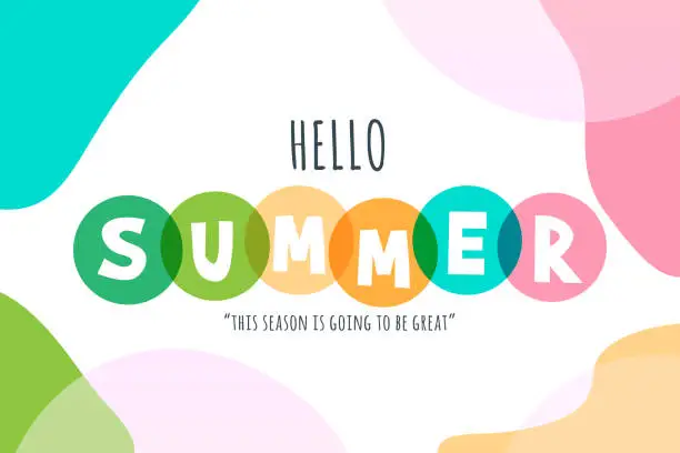 Vector illustration of Hello Summer lettering stock illustration with abstract backround