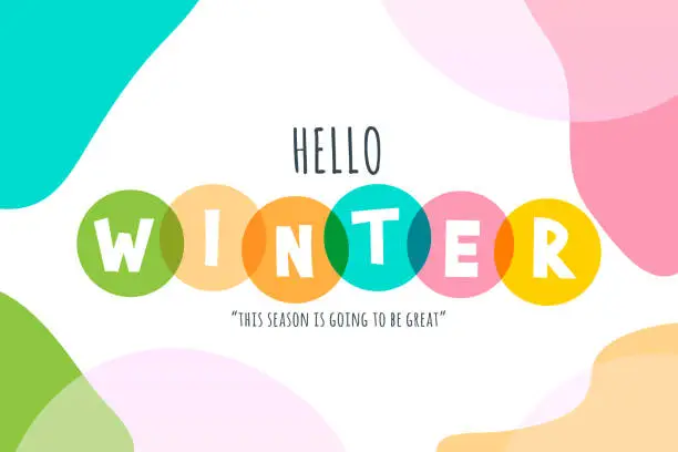 Vector illustration of Hello Winter lettering stock illustration with abstract backround