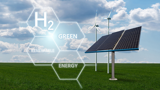 Getting green hydrogen from renewable energy sources. Concept