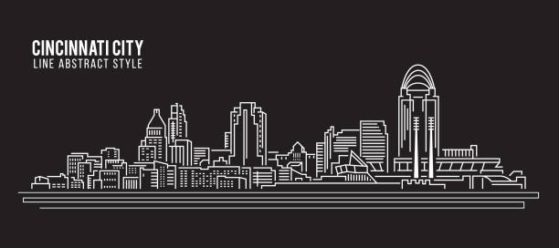ilustrações de stock, clip art, desenhos animados e ícones de cityscape building line art vector illustration design - cincinnati city - cincinnati
