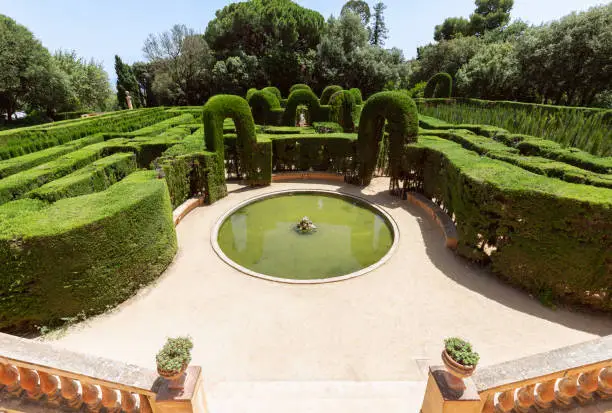 Photo of The entrance to the famous labyrinth in Park of the Labyrinth of Horta (Parc del Laberint d'Horta) in Barcelona, Spain