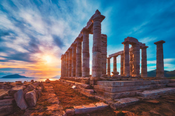 istock Poseidon temple ruins on Cape Sounio on sunset, Greece 1318806581