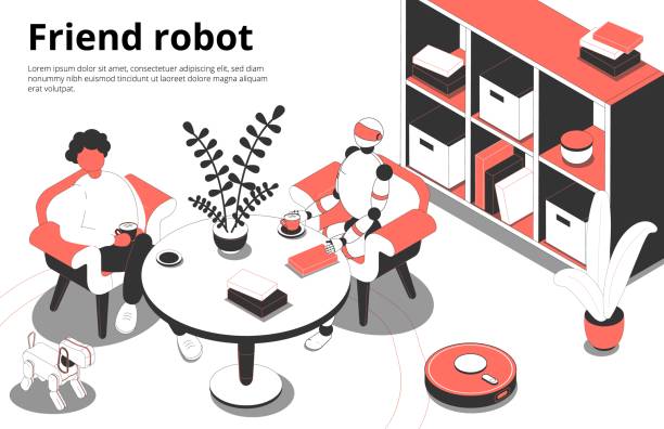 стокові ілюстрації на тему роботи-компаньйони ізометричний склад - тварини компаньйони