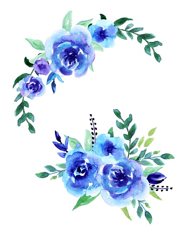 Ilustración de Ramo De Rosas Azules Dibujo A Mano Acuarela Fondo Aislado Y  Blanco Elemento De Diseño Para Tarjetas De Invitaciones De Boda y más  Vectores Libres de Derechos de Arte -