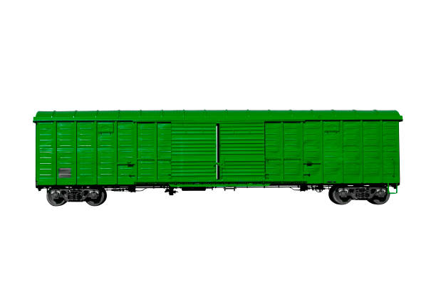 green rail car isolated on a white background. Freight transport. High quality photo