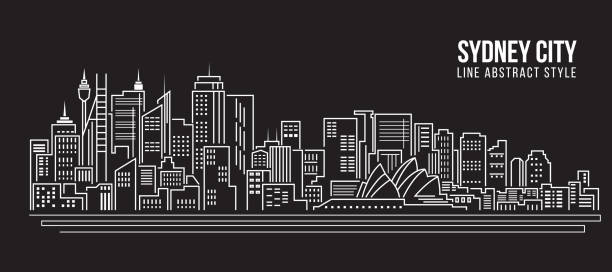 cityscape building line sztuka wektor ilustracja - sydney city - sydney australia skyline city australia stock illustrations