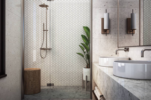 Modern Bathroom Interior stock photo - 3d render