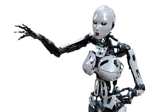 istock 3D illustration female robot on white 1318810264