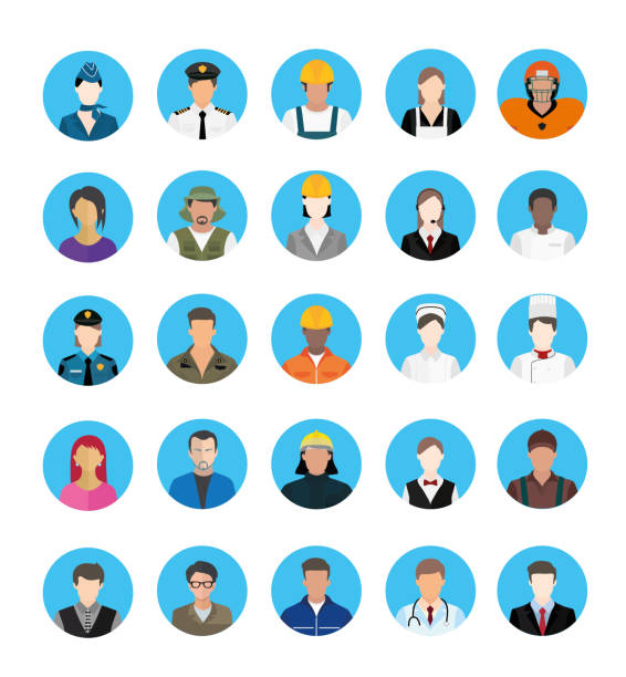 ilustrações de stock, clip art, desenhos animados e ícones de a group of cartoon worker characters with different professions. businessmen and business women avatars - various occupations illustrations