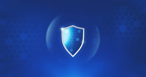 istock Protection safe shield or safety guard virus defense on secure background with insurance medical concept. 3D rendering. 1318813691
