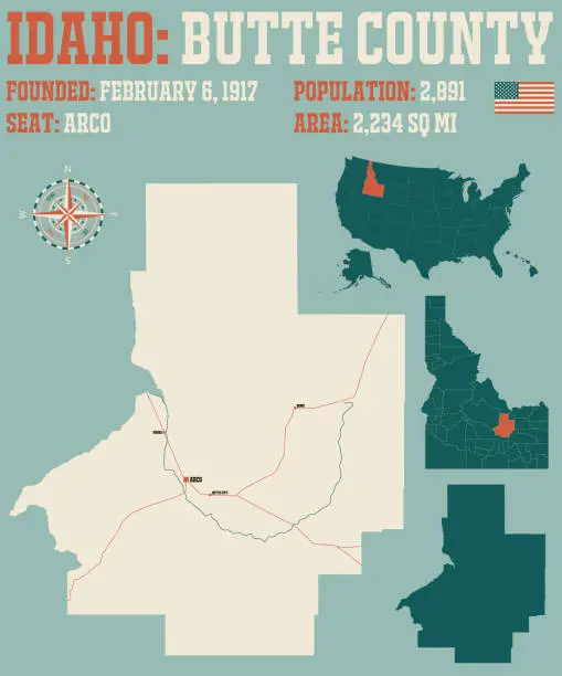 Vector illustration of Map of Butte County in Idaho