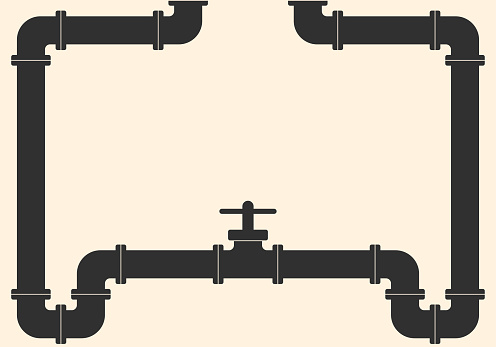 Pipeline background. Gas, oil, plumbing or water pipe with valve and tap. Vector illustration.