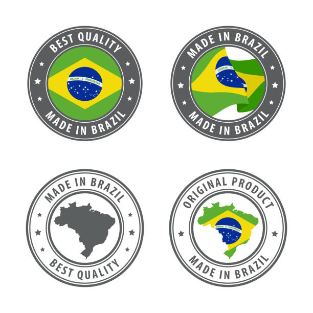 Made in Brazil - set of labels, stamps, badges, with the Brazil map and flag. Best quality. Original product. Made in Brazil - set of labels, stamps, badges, with the Brazil map and flag. Best quality. Original product. Vector illustration stamp of original stock illustrations