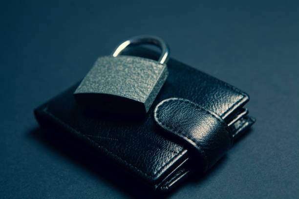 istock lock on a black wallet. Money Retention Concept 1318819478