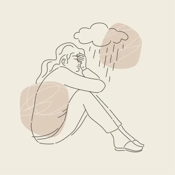 Vector illustration of Woman Sitting In Depression