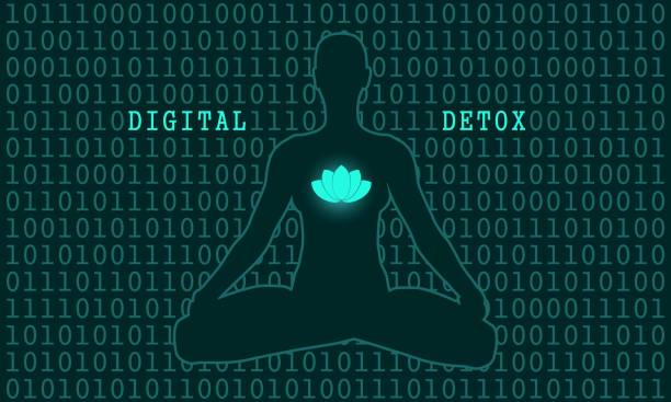 istock Young woman meditation. Digital detox concept illustration. 1318824271